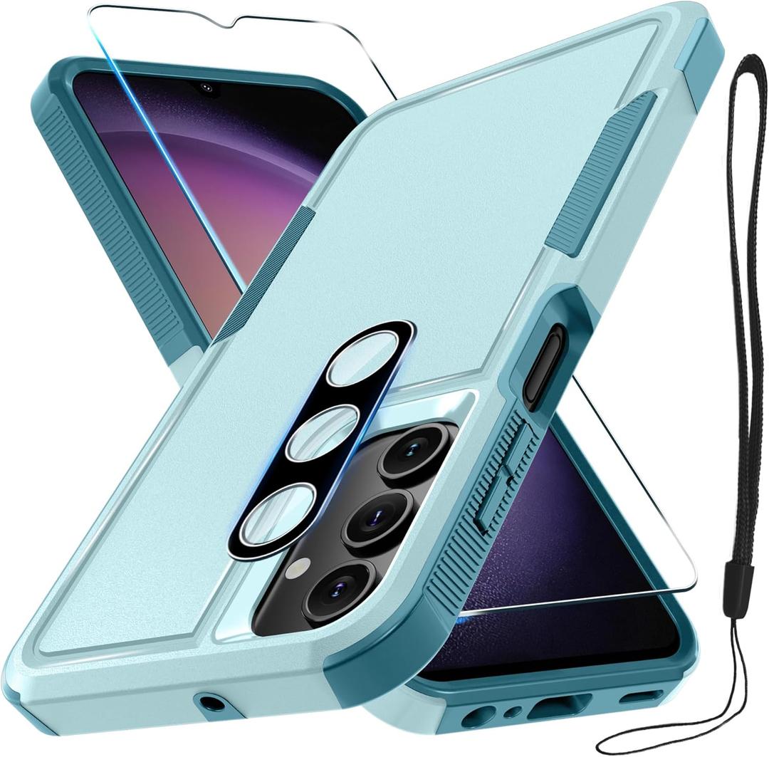 RMOCR Case for Samsung Galaxy A16 5G, Full Body Heavy Duty Rugged Shockproof Protective Phone Cover with Lanyard Strap, Tempered Glass Screen Protector and Camera Lens Cover, Mint Green