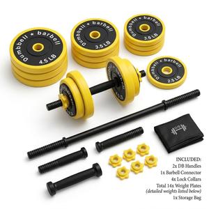 Adjustable Dumbbell & Barbell Set (Yellow & Black) - Free Weights Set with Extension Bar, Includes yellow and black weight plates labeled in 2.5lb}, $3.5lb, and 4.5lb increments for customized resistance