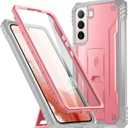 Poetic Revolution Case for Galaxy S22+ Plus with Built-in Screen Protector, Work with Fingerprint ID, Full Body Rugged Shockproof Protective Case with Kickstand for S22+ Plus 5G 6.6 Inch, Light Pink