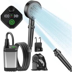 AlpsWolf Portable Shower for Camping, 6000mAh Rechargeable Camping Shower with Digital Display, Outdoor Shower Sustainable for Camping, Beach, Hiking, Travelling, Pet Cleaning (Grey)