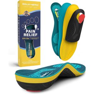 WalkHero Heavy Duty Plantar Fasciitis Insoles, 220+lbs Strong Arch Support Orthotics Inserts Relieve Pain, Work Boot Shoe Inserts (Mens 7-7.5 | Womens 9-9.5, Coral Green)