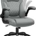 Leather Office Chair, PU Home Computer Desk Chairs with Ergonomic Back Support, 360Swivel FreeSmall Gaming Chair with Wheels and Adjustable Armrests, for Short People Use (1 Pack, Grey)
