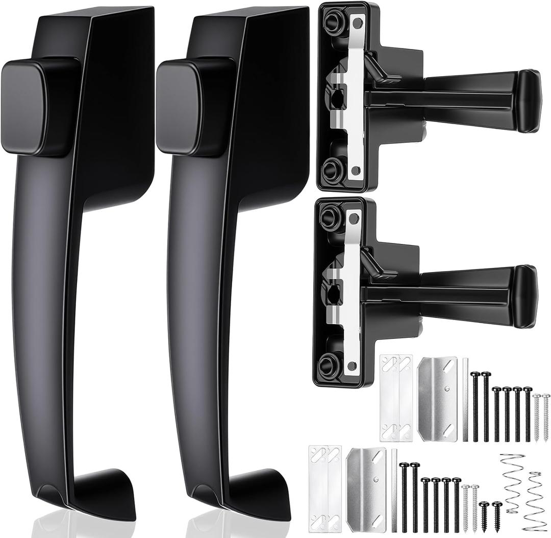 Novabright 2 Set Storm and Screen Door Push Button Latch, Fits Doors 5/8 –1-1/4” Thick, Storm Screen Door Handle Replacement with Latch, Easy Installation, No Lock-Out, Aluminum Finish, Modern(Black)