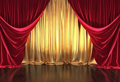 Golden Red Curtain Backdrop Retro Theater Concert Hall Movie Photography Background Interior Theatre Graduation Party Background Wedding Festival Party Backdrops Studio Props 10x8ft