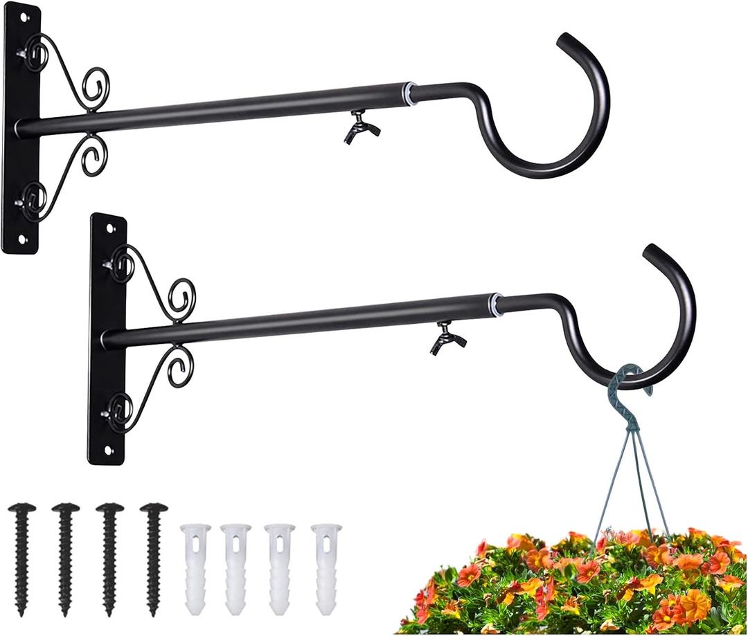 BOLITE Bird Feeder Hanger(16 to 24 Inch), Adjustable Hanging Plant Brackets, Plant Hangers for Hanging Bird Feeders, Planters, Lanterns, Wind Chimes, String Lights, 2 Pack, Black