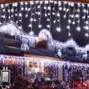 132FT 1332 LED Outdoor Christmas Lights  296 Ice Drops, 12 Pro Modes with Timer Memory & Brightness, Waterproof Hanging Ice String Light for Holiday Wedding Garden Fence House Decor (Cool White)