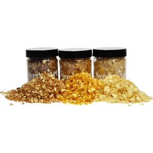 Syedra Crushed Glass for Crafts, 3-6mm,Set of 3, High Luster Chips, Glitter,Broken Glass Pieces, (Gold 1LB)