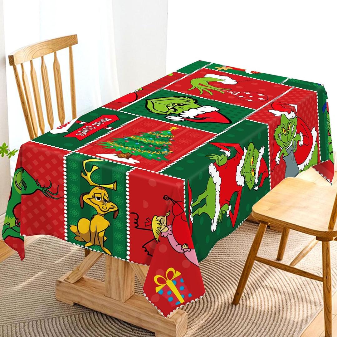 Merry Christmas Tablecloth Green Christmas Holiday Birthday Party Decoration Winter Xmas Home Kitchen Dining Room Decor 60" x 104"