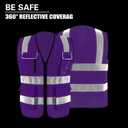 High Visibility Safety Vest ANSI Class 2 Reflective Work Vest with 7 Pockets Construction Vest for Men (Purple, M)