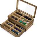 SRIWATANA Sunglasses Case Organizer for Women Men, 12 Slot Wood Eyeglass Eyewear Display Box with Glass Top, Gifts for Loved One, Carbonized Black
