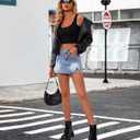 Women's Denim Skorts Skirts Mini Side Slit Skirt High Waisted Casual Y2k Jean Shorts Stretchy (Blue, XL)