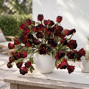 Yinder 8 Pcs 27.5'' Artificial Peony Long Stem Flowers Bulk Vintage Fake Silk Peonies Stems Real Look Faux Peonies Branches for Vase Filler DIY Bouquet Centerpiece Arrangement Home Decor (Red,Black)