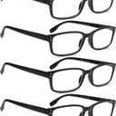 Kerecsen 4 Pack Reading Glasses for Men and Women with Spring Hinges, Lightweight Black Rectangular Readers Eyeglasses (4BLACK, 2.00, x)