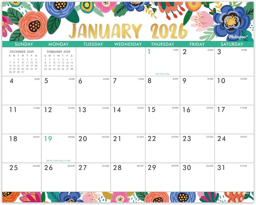 2 x Magnetic Calendar for Fridge - Magnetic Calendar 2026, Jan.2026 - Dec.2026, 8"  10", 2026 Calendar, Tear-off Pad, Blocks with Julian Dates - Floral