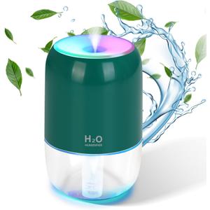 Mini Humidifiers for Bedroom, 200ml Cool Mist Humidifiers for Home Nursery Indoor Plants, Room Humidifier for Bedroom Quiet Easy Clean Auto Shut-off Top Fill Humidifier for Car Office Desktop, Green