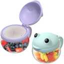 BeneLabel 2 Pack 12.3 Oz Snack Cups for Toddlers Spill Proof Food Grade Tritan Baby Snack Container with Cute Frog Lid and Handle PVC Free Kids Snack Catcher Fit for On-the-Go (Green & Purple)