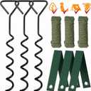 Tree Stake Kits, Tree Stakes and Supports Kits for Hurricane Protection & Bad Weather, Include 3 PCS 15.7" Heavy Duty Spiral Steel Tree Stakes, 3 PCS 15.8" Tree Straps and 3PCS 16.4FT Rope
