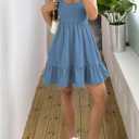 SOLY HUX Women's Summer Sleeveless Scoop Neck Ruffle Flowy Short Dress Going Out Outfits (Blue, L)