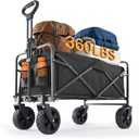 Sweetcrispy Foldable Wagon Cart, Collapsible Large Capacity Garden Beach Cart with All-Terrain Wheels, Heavy Duty Utility Grocery Wagon with Drink Holders for Shopping Sports Camping (120L, Black New)