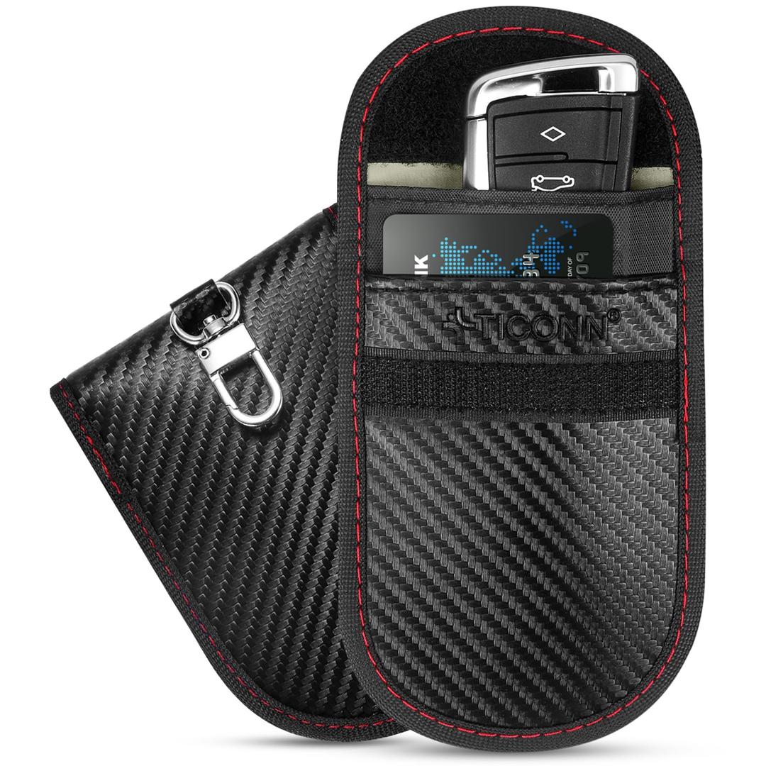 TICONN 2PK Faraday Bags for Car Keys Fob, 3.5''X5.0'' Faraday Cage Protector, Car RFID Signal Blocking, Anti-Theft Pouch Anti-Hacking Case Blocker (Carbon Fiber)