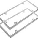 Fashion 4 Holes Slim Polish Mirror License Plate Frames,Stainless Steel License Plate Cover,Weather Proof License Plate Holder(4 Holes Super Slim Silver,2PCS)