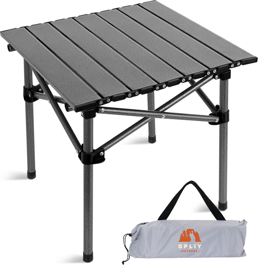Opliy Folding Camping Table,Portable Table for 1-2 Persons -Collapsible Table Lightweight with Carry Bag for Camping, Hiking, Picnics, BBQs, Beach Trips & Tailgating(16.5 inch). (Metal Gray)