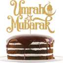 2 x Gold Glitter Umrah Mubarak Cake Topper, Eid Ramadan Mubarak Cake Decorations, Muslim Islam Eid al-Fitr Party Decorations