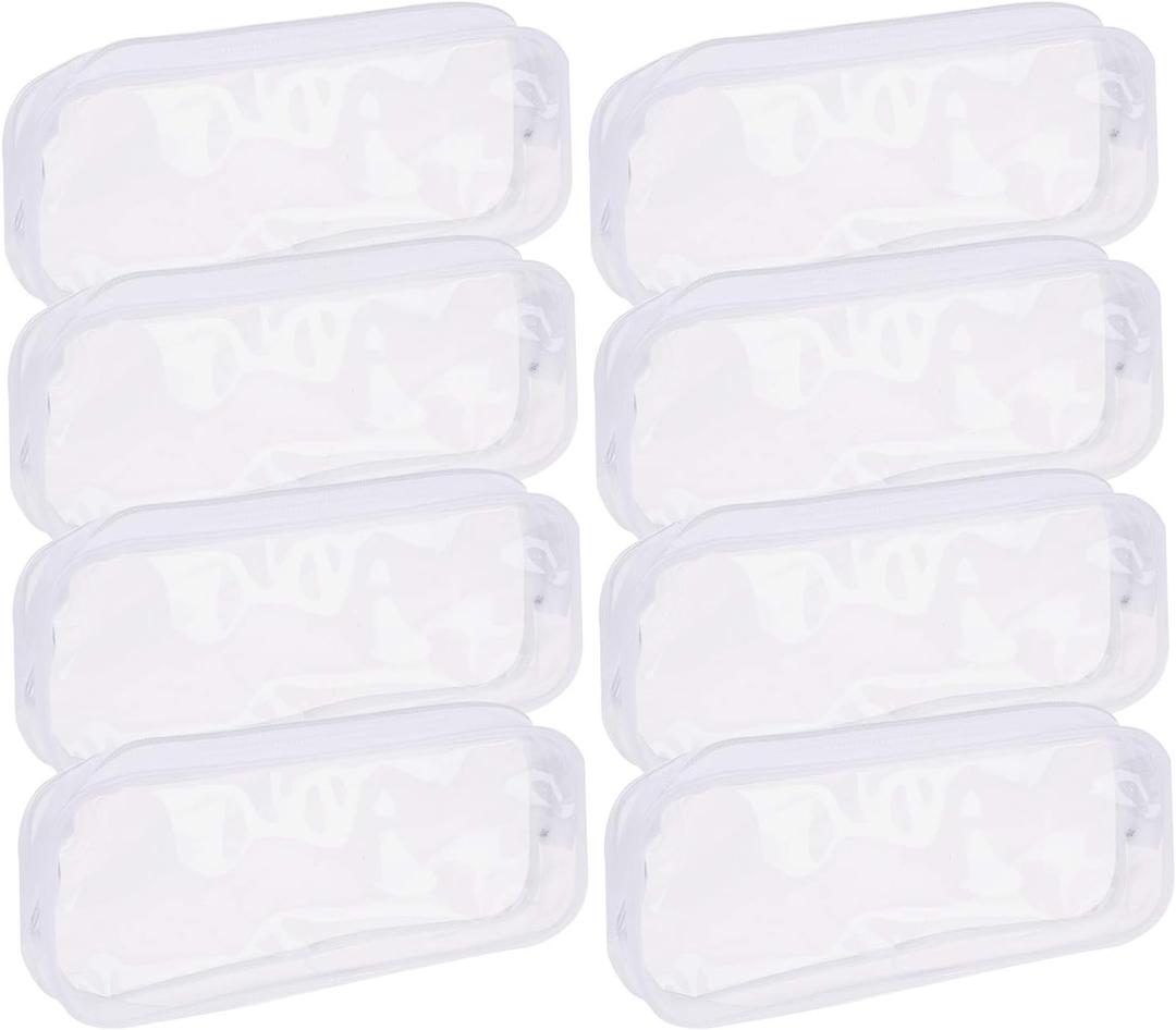 XGOOD 8 Pieces Clear Pencil Case PVC Makeup Pouch Zippered Pencil Case Toiletry Carry Pouch Big Capacity Bags Portable Pencil Bags for Women,Students,Men,Kids Gifts(White)
