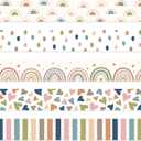 115Ft Boho Bulletin Board Borders Classroom Bulletin Boards Decoration Colorful Boho Heart Rainbow Dot Stripe Border Stickers for School Classroom Office Wall Chalkboard Party Decor, 100Pcs