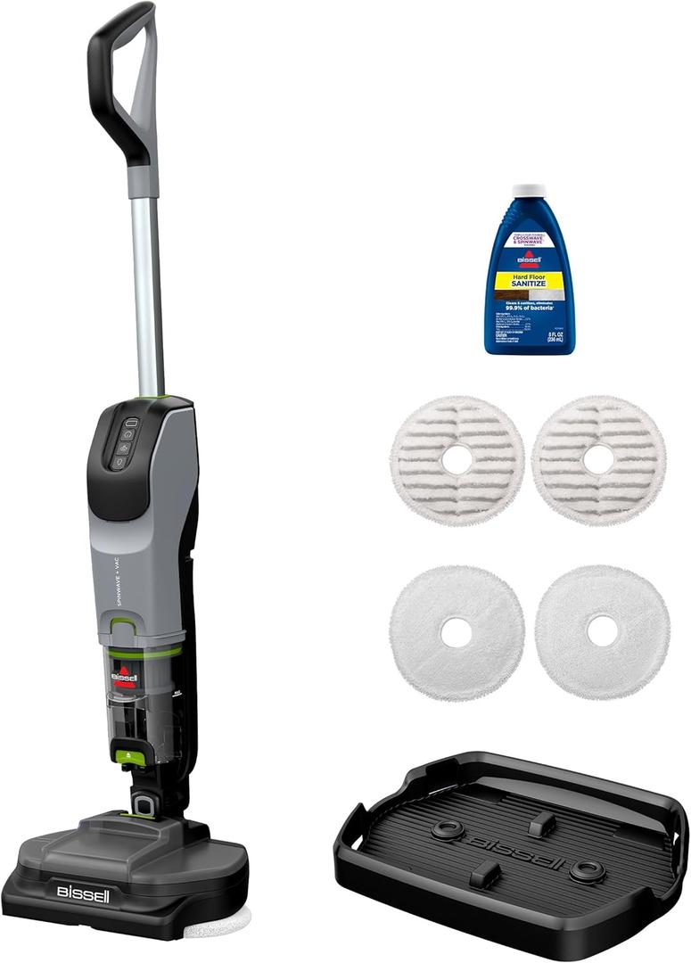 Bissell SpinWave + Vac Cordless, Hard Floor Spin Mop + Vacuum, Lay-Flat, Multi-Use Cleaning, Hard Floor Sanitize Formula Included