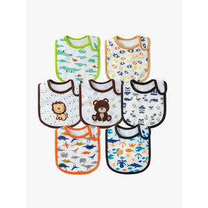 7Pcs Cotton Waterproof Baby Bibs Hook Loop Closure Newborn Bib Keepsake Baby Gift for Drooling Feeding Eating