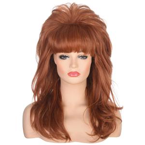 AMZCOS 80s Women Beehive Wig Long Wavy Ginger Bouffant Synthetic Hair Wigs for Married Housewife Big Red Vintage Costume Cosplay Halloween Party (Auburn)