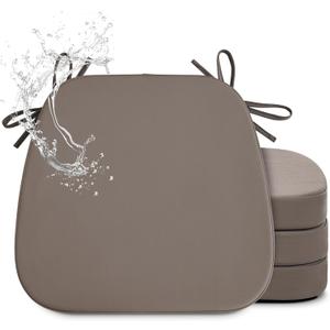 Shinnwa Dining Chair Cushions Set of 4, Faux Leather Kitchen Chair Cushions with Waterproof Cover and NonSlip Bottom, 4 Pack, 17x16x2in, Brown