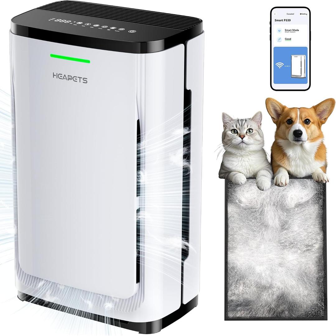 Pet Air Purifier Large Home 4200 sq ft, Suck up Floating Cat Dog Hair Dander, 7-Stage H13 HEPA Anion Activated Carbon Filter, Air Purifiers with APP for Odor Allergies Smoke Dust, P339