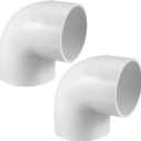 2PCS 2" 90 Degree Elbow PVC Pipe Fitting Adapter Coupling Connector Schedule 40 Slip (Socket x Socket) White Color