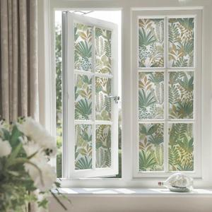 2 x Window Film, Green Leaf Pattern, Frosted Textured Masking Protective, Heat Control Sun Blocking Glass Window Film for Bathroom Front Door 17.3" x 78.7"