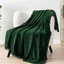 PAVILIA Fleece Throw Blanket for Couch with Pom Pom Fringe, Emerald Green, Soft Cozy Fuzzy Flannel Blanket for Sofa Bed, Lightweight Plush All Season Throw, 50x60 Inches