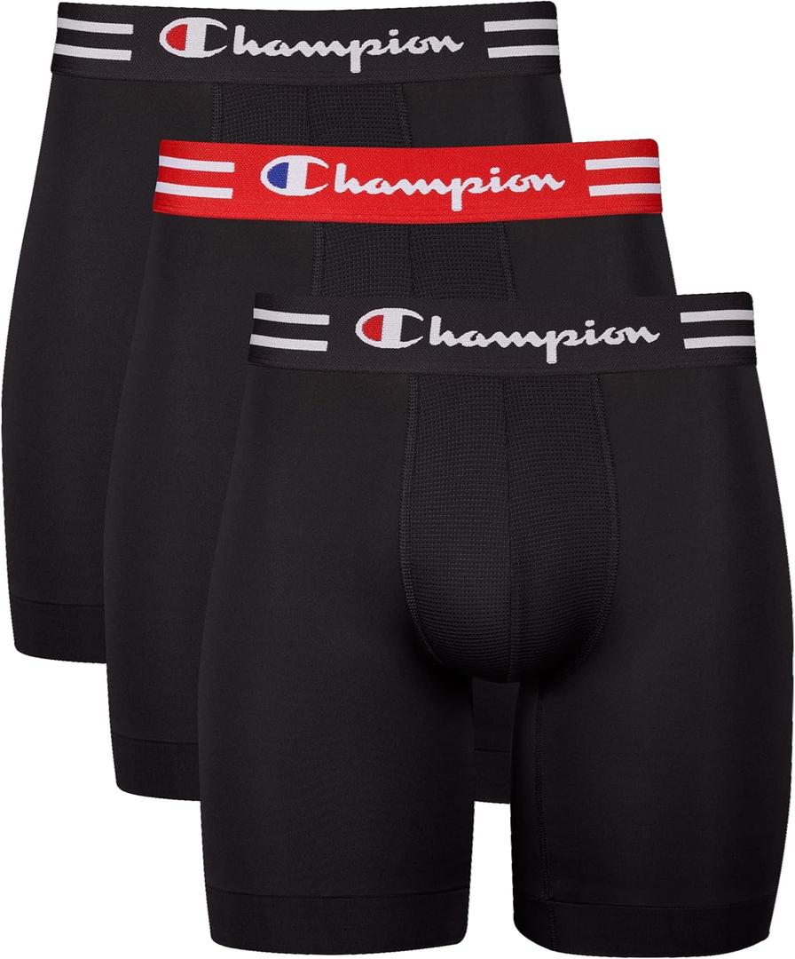 Champion Men's Performance Stretch Boxer Briefs - 3 Pack (Black, XXL)