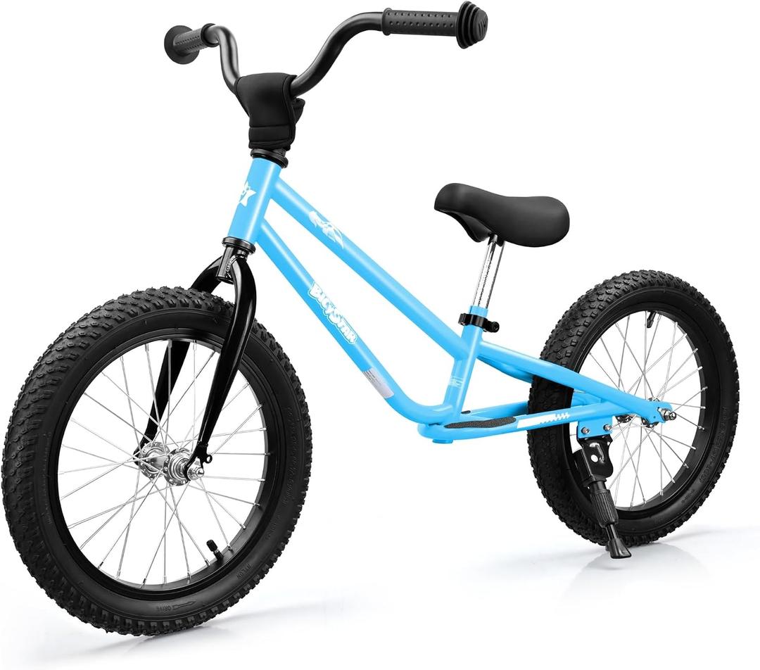 Bicystar Kids Balance Bike with Real Rubber Air Tires - 16 Inch Big Kid Bicycle Ages 5-8, Adjustable Seat & Handlebars, Lightweight No Pedal Training Bike (Blue)