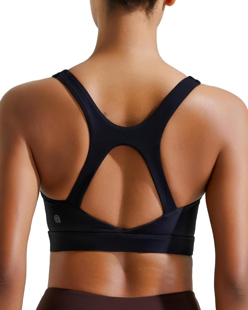 RUNNING GIRL High Impact Sports Bras for Women, High Support Running Strappy Women's Sports Bra with Sewn in Pads (Black, S)