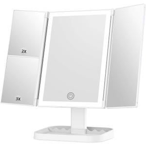 Makeup Mirror with Lights, 3 Color Lighting, Lighted Makeup Mirror, 10x 3X 2X Magnification, Vanity Mirror with 72LEDs, Touch Control, Dual Power Supply, Female Gift (White)