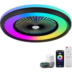 24" Bladeless Modern Ceiling Fan with RGB Light, Voice/App Control, 6 Speeds, Multicolor, 48W, 35dB
