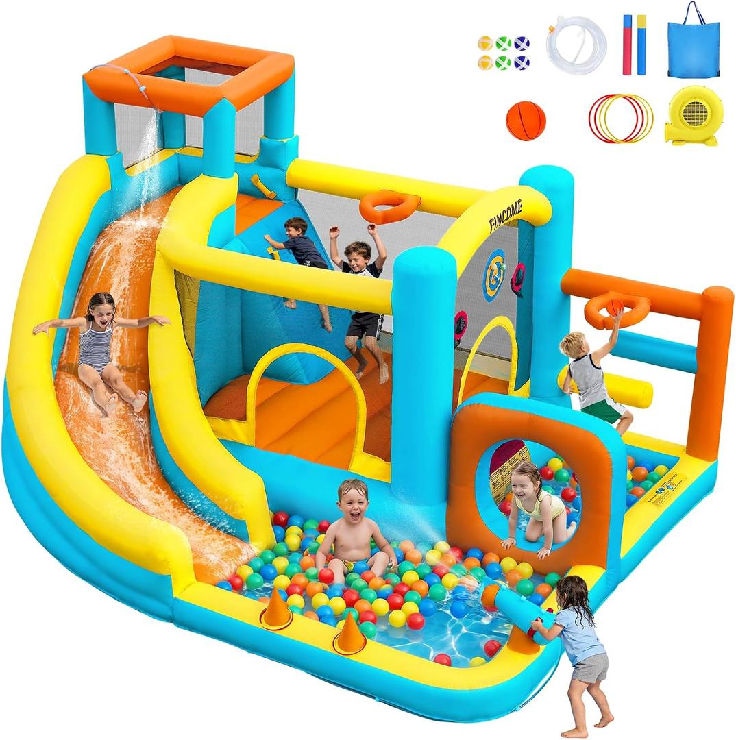 Inflatable Bounce House for Kids Inflatable Water Park with 550W Blower, Ball Shooting, Climbing Wall, Jumping, Kids Bouncy Castle for Outdoor Indoor Backyard Water Slide Summer Party 12 * 9.7 * 7FT, 12 x 10 x 7 feet