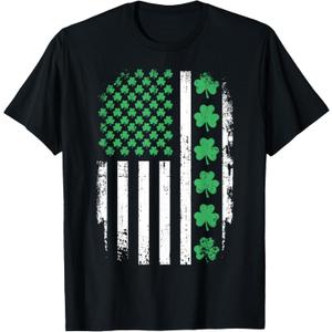 US American Flag with Shamrocks for St Patricks Day T-Shirt, 4x