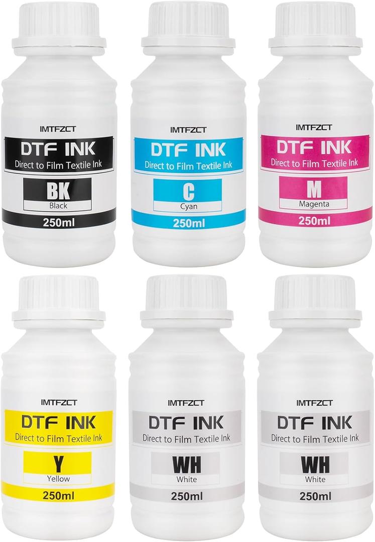 DTF ink 1500ML, Premium DTF Printer Ink for PET Film Heat Transfer, Refill Ink for ET-8550 ET-2850 L1800 XP-15000 P600 P400 F1080 TX800 L800 1430 I3200 DX5 DX7 etc. Printers(250MLx 6, 2W B C M Y)