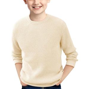 Boys Casual Pullover Sweaters Kids Chunky Crewneck Waffle Knit Jumper Tops
 Khaki Size 150 Warm Sweater