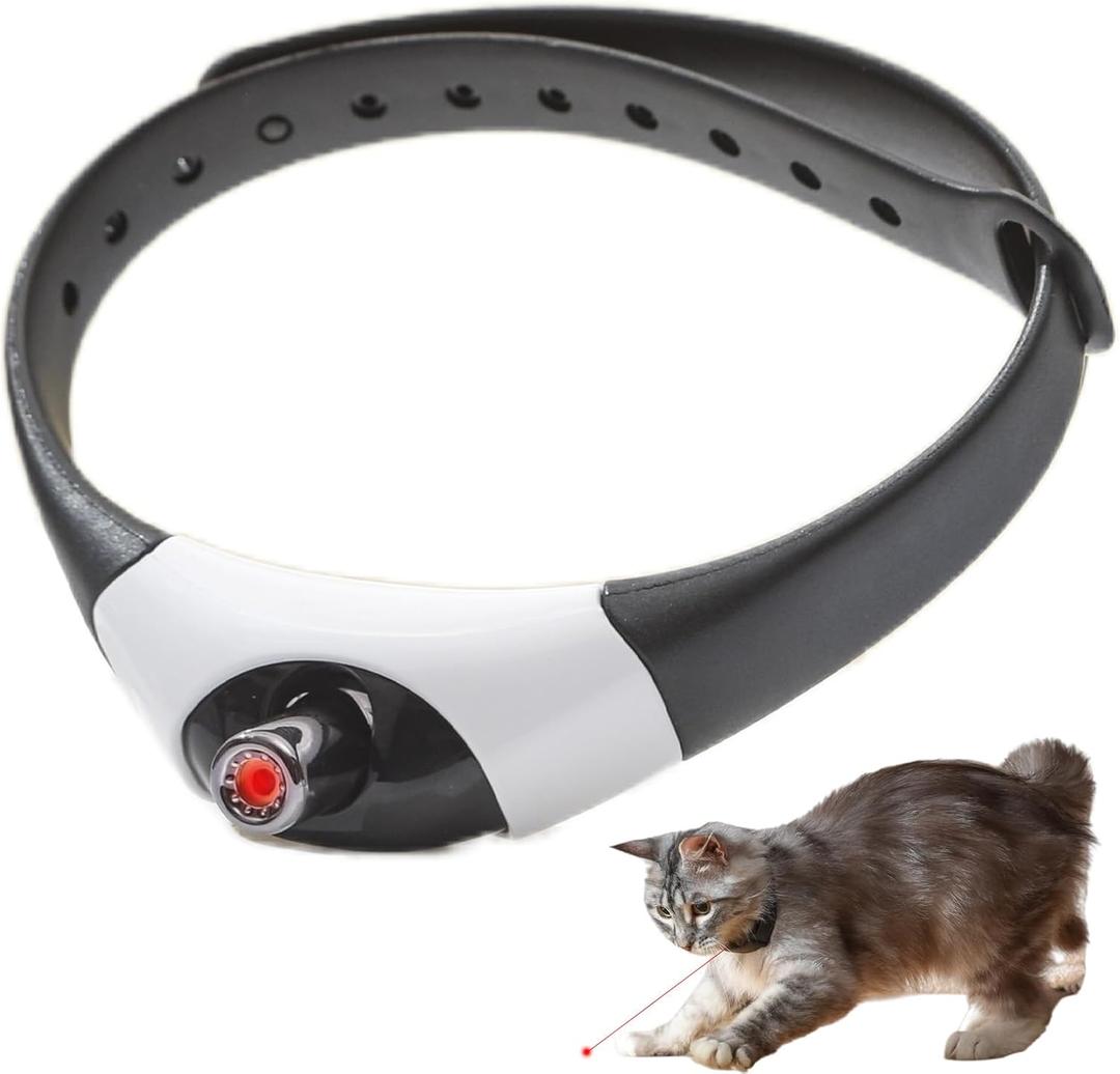 Wearable Automatic Cat Collar Laser Toy with Red Light, Interactive Cat Laser Toys for Indoor Cats, Rechargeable Electric Laser Collar Toy for Kitten (Black)