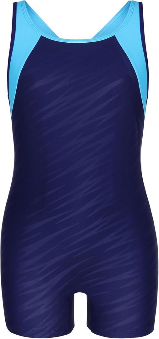 beautyin Girls Swimsuit Size 8-14 Boyleg One Piece Athletic Bathing Suit Training Swimwear (13-14 Years, Navy/Blue)