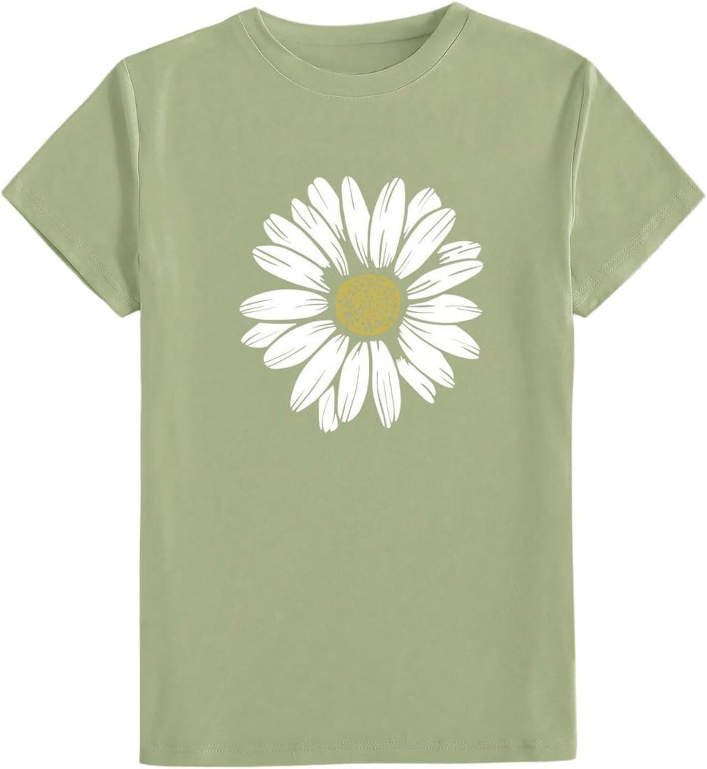 SHENHE Women's Rhinestone Tops Short Sleeve Crew Neck Floral Print T Shirts (S)