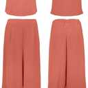 ROYLAMP Women's Summer 2 Piece Outfits Round Neck Crop Basic Top Cropped Wide Leg Pants Set Jumpsuits (Orange, M)